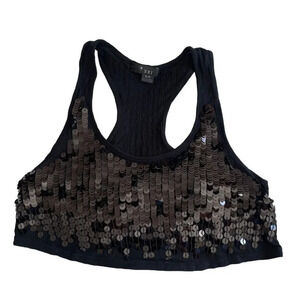 Vintage Y2K‎  black sequin racerback crop tank top S